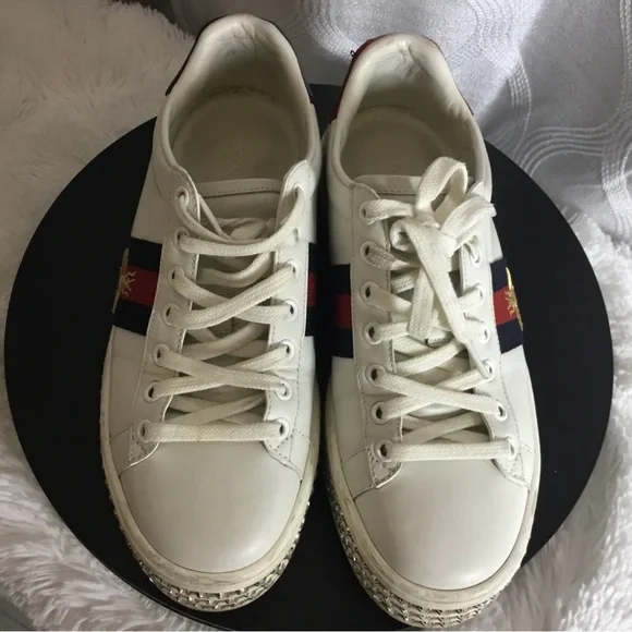 Gucci White Leather Sneakers with Red & Blue Heel Tabs - Picture 6 of 15